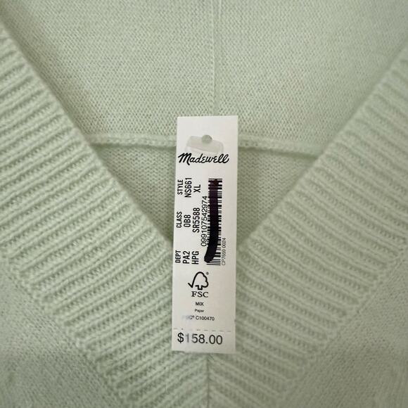 NWT Madewell Cashmere V-Neck Sweater in Heather Pale Green NS661 Size XL - Picture 5 of 6